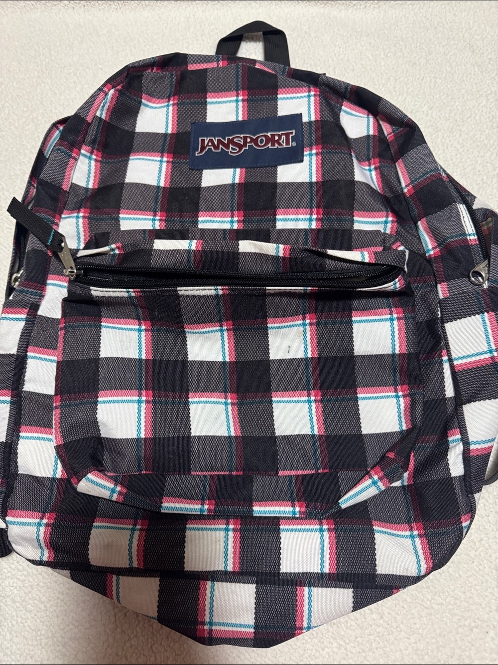Jansport Black, White & Pink Plaid Backpack